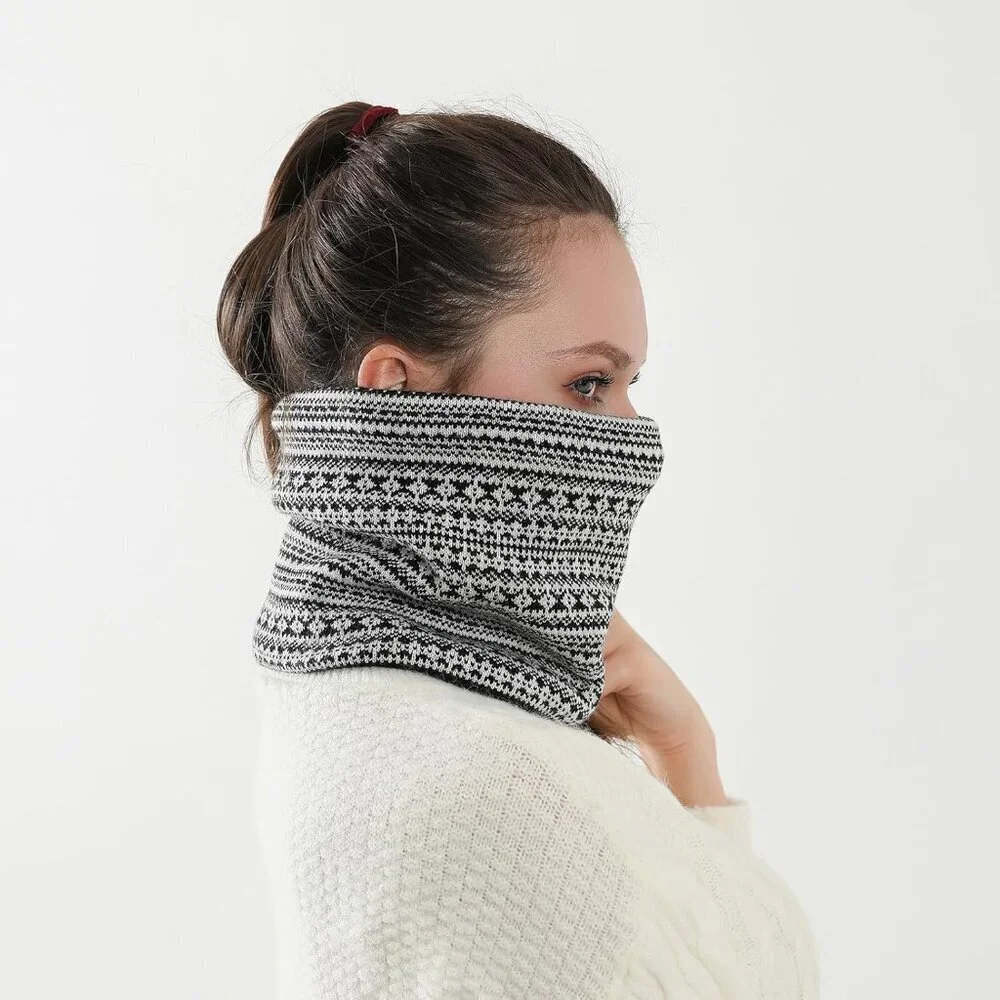 Men's Black White Winter Ski Neck Gaiter Face Scarf Fleece Windproof Scarves